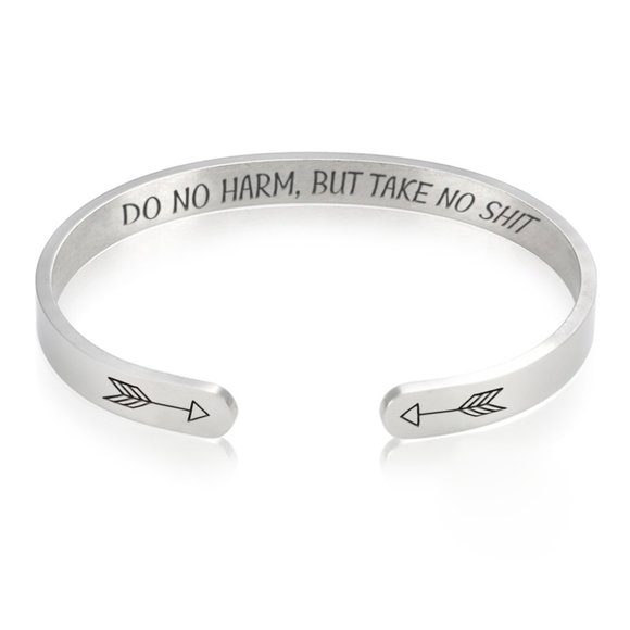 Inspirational Quote Mantra Bracelet - Do No Harm But Take No Shit - Picture 2 of 4